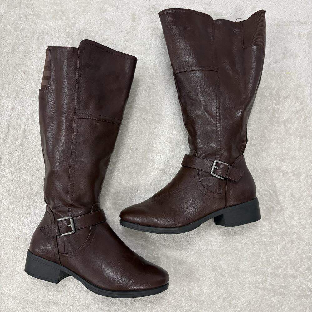 Croft & Barrow Womens 9.5 Wide Brown Knee High Riding Boots Buckle Zip